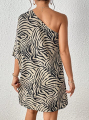 Women's Casual Asymmetrical Collar Zebra Print Vacation Dress