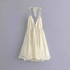 Halter Backless Mesh Stitching Dress Suspender Skirt