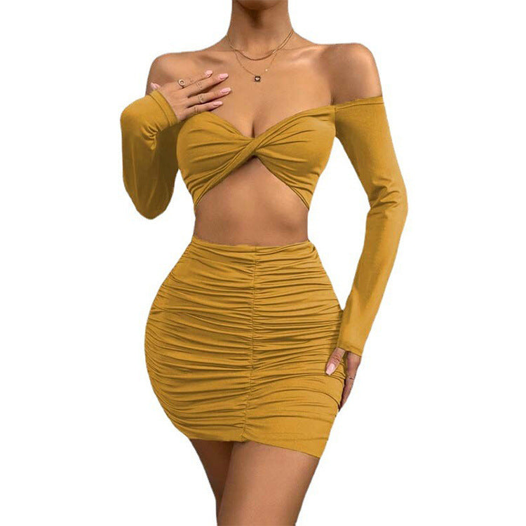 European American Summer New Cropped Top Ruffle Hip Skirt Suit Women