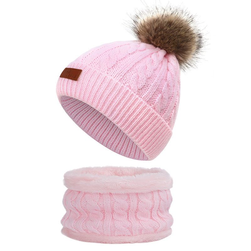 New children’s autumn and winter hat and scarf set - Light pink / B - Hat