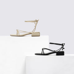 Strappy square toe low heel sandals