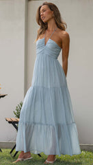 V-neck Brace Long Stitching Dress Elegant Shoulder-baring Sleeveless Hanging
