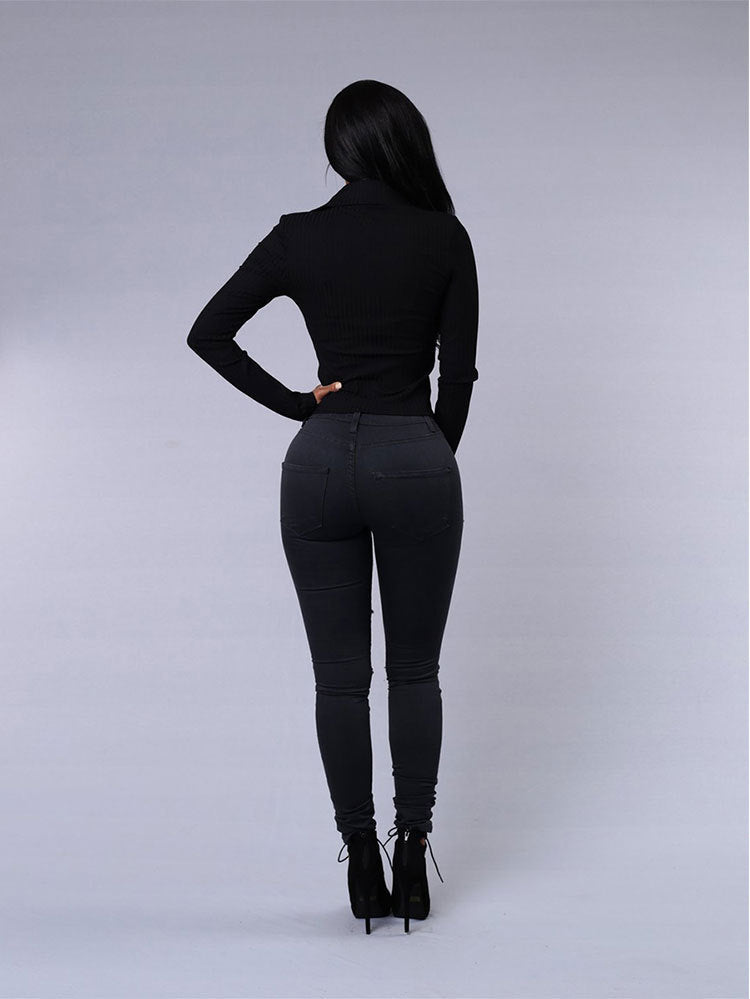 Women’s Distressed High-Rise Jeans – Slim Fit, Stretch, Boyfriend Style