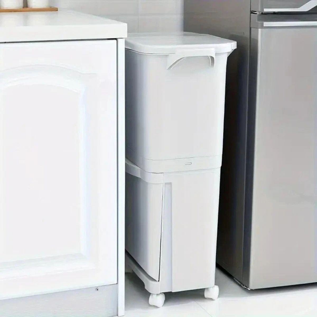 Dual-Compartment Rolling Kitchen Bin 83L - Wheeled Waste Trolley, Grey
