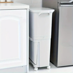 Dual-Compartment Rolling Kitchen Bin 83L - Wheeled Waste Trolley, Grey