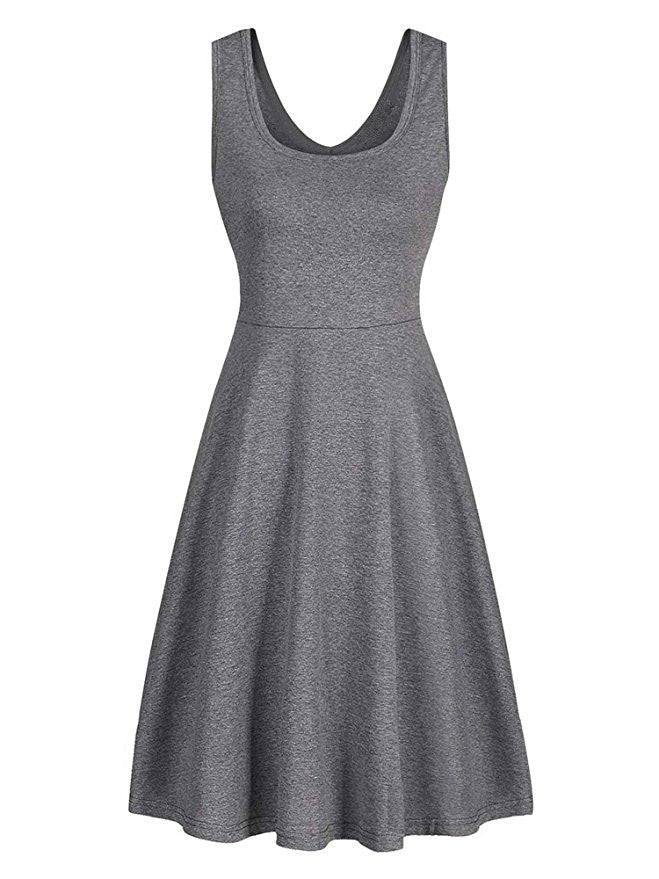 Round Neck Sleeveless Big Swing Solid Color Sexy Dress