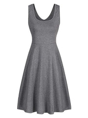Round Neck Sleeveless Big Swing Solid Color Sexy Dress