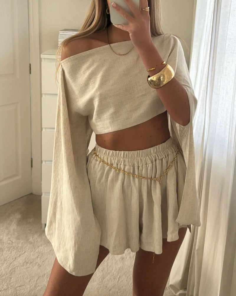 Women's Cotton Linen Top Shorts Linen