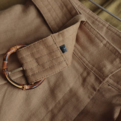 Linen Bamboo Belt Round Buckle High Waist Wide Leg Shorts