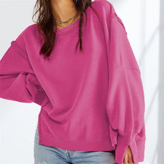 Pullover Sweatshirt Loose Round Neck Side Slit Long Sleeve Sports Sweatshirt For Women Tops