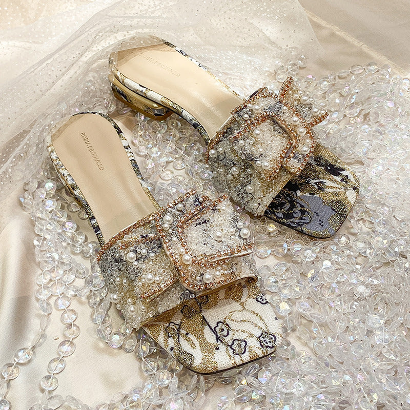 Female Summer Outside Wear Rhinestone Shoes Drag A Flip-flop
