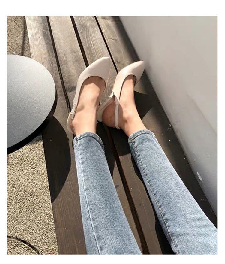 High-Rise Elastic Blue Pencil Jeans