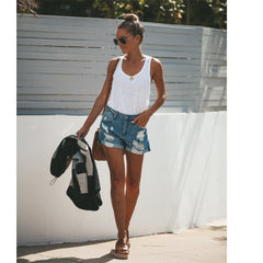 Women's Summer Street Style Denim Shorts – Sexy All-Match Straight Fit with Distressed Hole Design