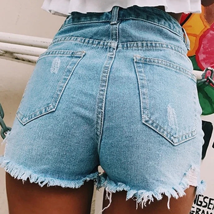 Tinetill Women's Y2K High-Waist Denim Shorts – Stretch Ripped Hot Pants with Raw Hem for Summer, Party & Clubwear