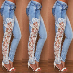 Sexy Stretch Denim Pants with Crochet Lace Detail – Low Rise Skinny Fit