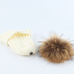 Parent-Child Children Raccoon Dog Fur Ball Hat Thermal Knitting - Hat