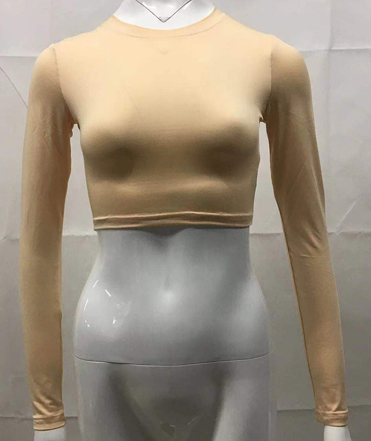 LOPILY Women’s Solid Round Neck Long Sleeve Crop Top