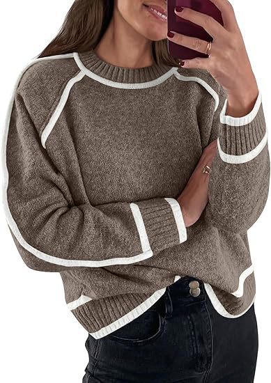 Women's Sweater Round Neck Multicolor Pullover Knitting