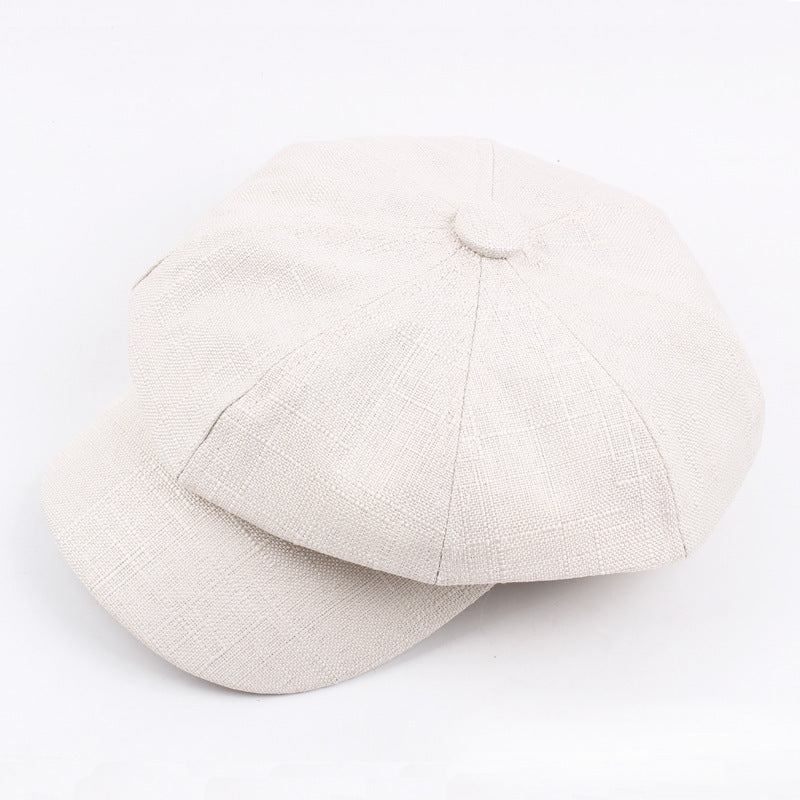Autumn And Winter Cotton Hat Man Octagonal Korean Monochrome Outdoor Sunshade Wholesale Beret Lady Painter - White - Hat