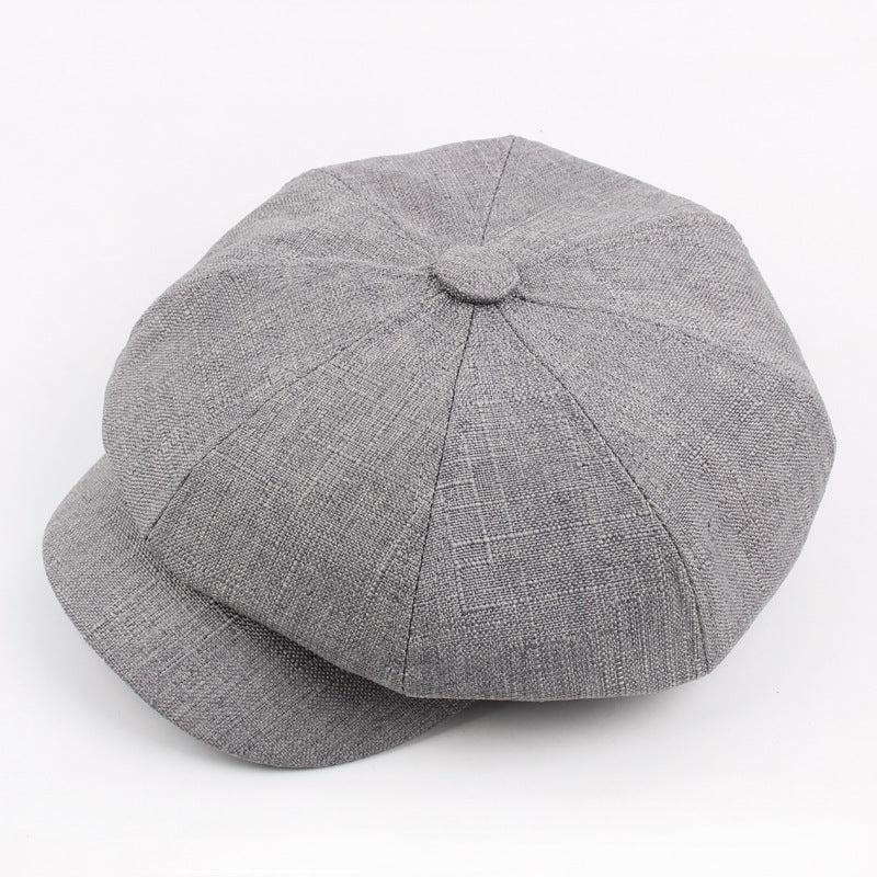 Autumn And Winter Cotton Hat Man Octagonal Korean Monochrome Outdoor Sunshade Wholesale Beret Lady Painter - Gray - Hat