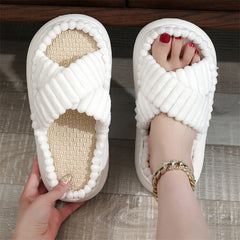 Women's Flat Linen Fluffy Slippers