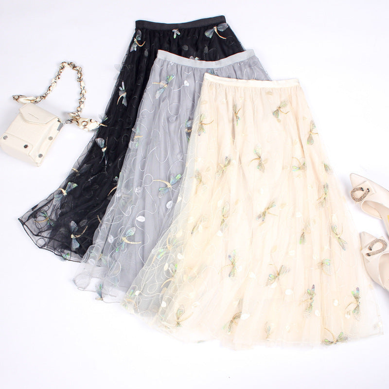 Three-dimensional Dragonfly Skirt Female High Waist Big Swing Fairy Net Yarn