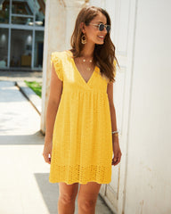 Women's V-Neck Ruffle Dress – Eyelet Embroidery Summer Sundress