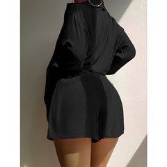 Women's Fashion Solid Color Shirt And Shorts Set