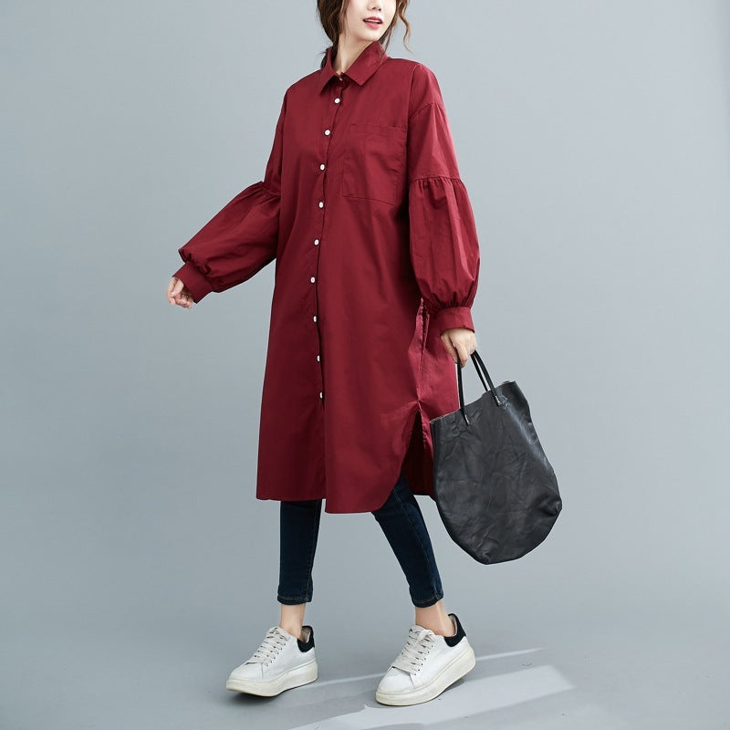 Mid-length puff sleeve shirt - Wine Red / One size - Hat