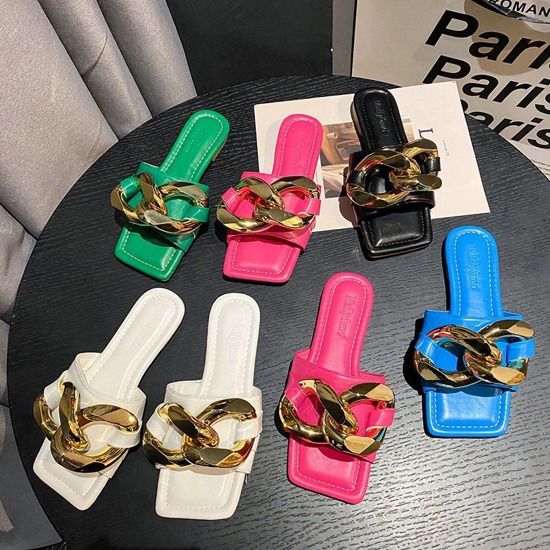Flat-bottomed Candy Color Metal Chain Sandals