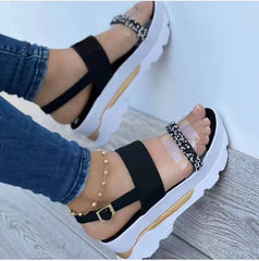 Roman Sandals Thick Sole Buckle Strip Wedges Shoes Transparent Clear Sandals