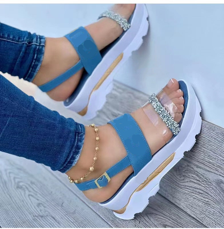 Roman Sandals Thick Sole Buckle Strip Wedges Shoes Transparent Clear Sandals