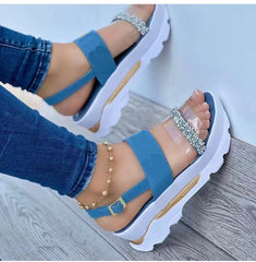 Roman Sandals Thick Sole Buckle Strip Wedges Shoes Transparent Clear Sandals