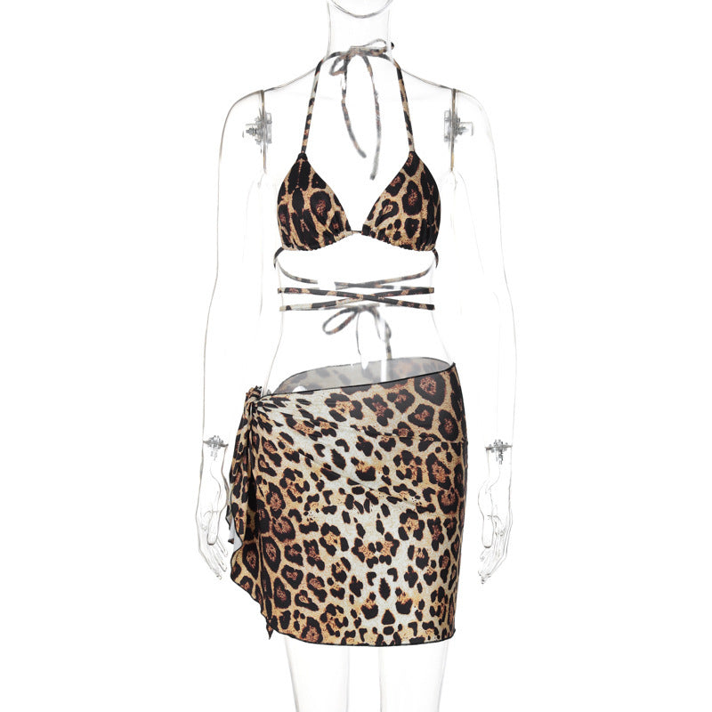 European And American Printed Hip Skirt Lace-up Chest-wrapped Beach Vacation Suit