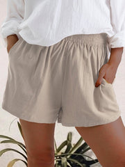 Women's High Waist Solid Color Casual Linen Pocket Straight Shorts