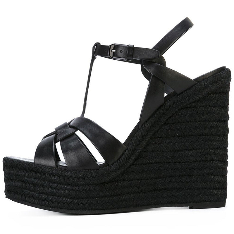 White Brown Black PU Hemp Rope Ladies Shoes