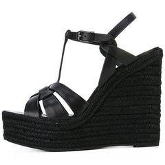 White Brown Black PU Hemp Rope Ladies Shoes