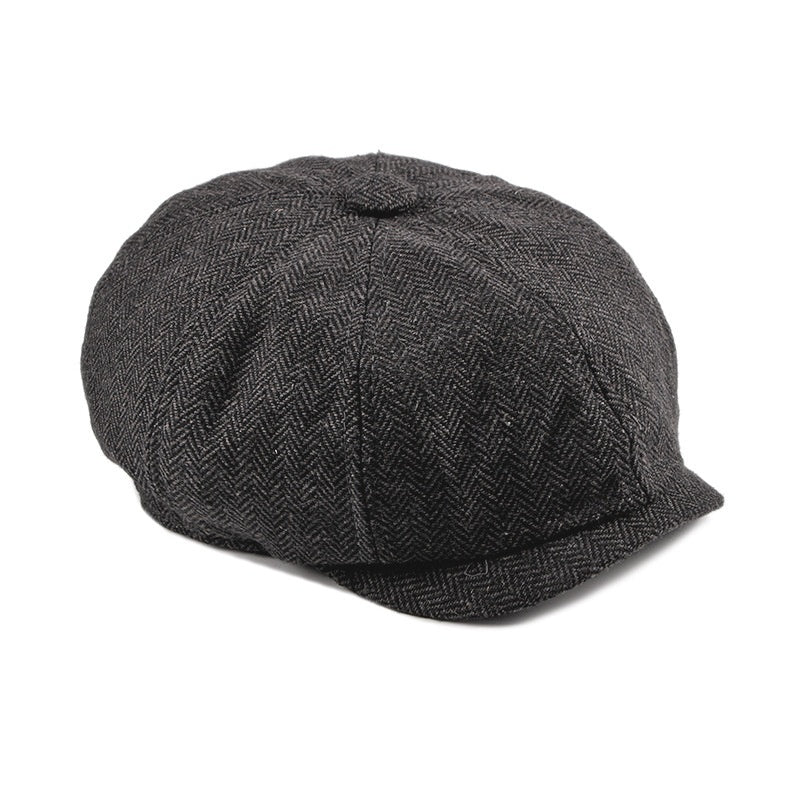 Fashion Retro Octagonal Hat Male Fashion Plaid Beret - Black / Adjustable 55to60CM - Hat