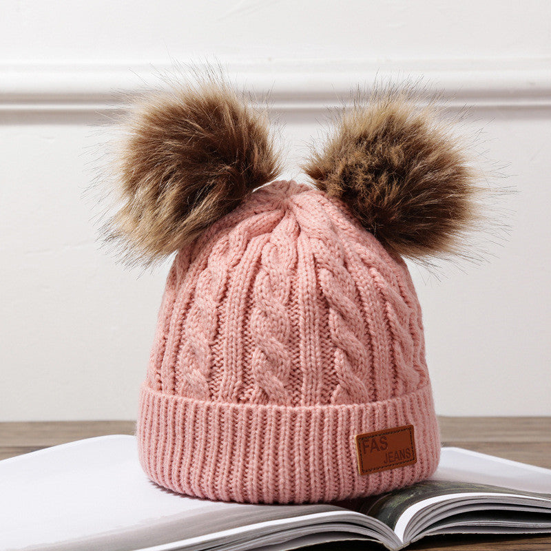 Baby Ear Caps Children’s Raccoon Fur Caps - Dark pink - Hat