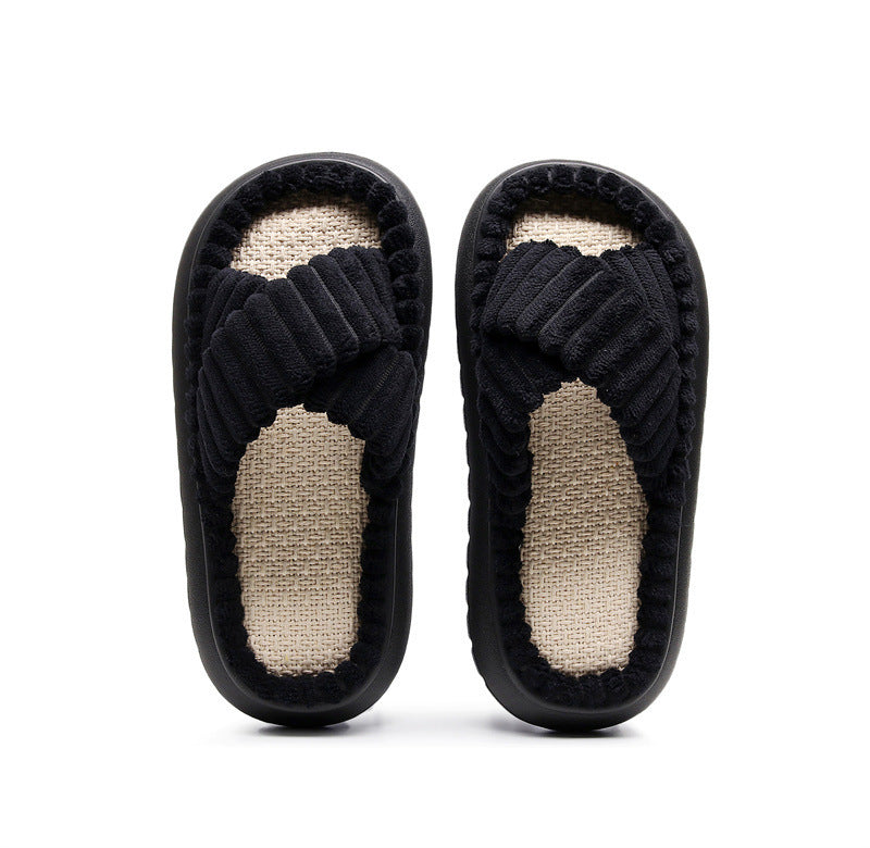 Women's Flat Linen Fluffy Slippers
