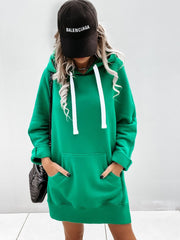 Fleece Loose Side Slit Hooded Long-sleeved Sweater Women's Clothing
