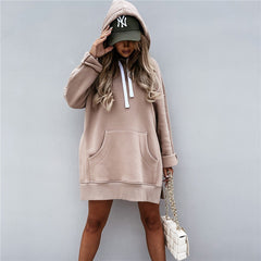Fleece Loose Side Slit Hooded Long-sleeved Sweater Women's Clothing