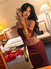 Red Crop Top & Bodycon Maxi Skirt Set