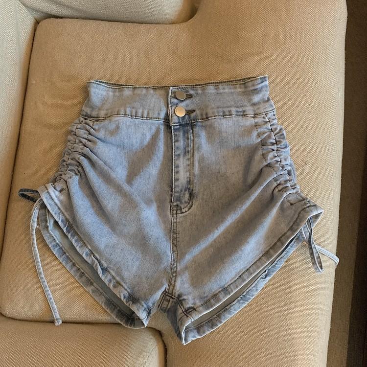 High Waist Drawstring Denim Shorts