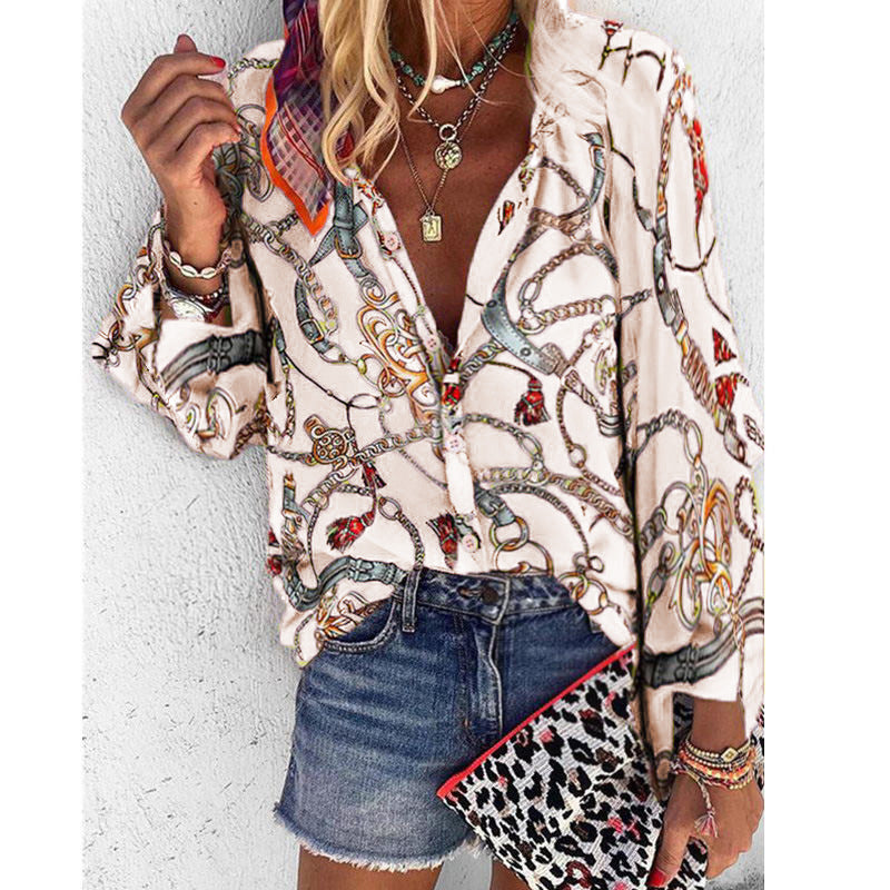 Long Sleeve Casual Women’s Shirt - Beige / 3XL - shirt