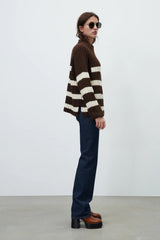 Women's Striped Crewneck Loose Sweater Bottoming Shirt