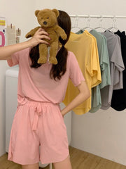 Ice silk thin short sleeve pajamas set