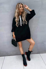 Fleece Loose Side Slit Hooded Long-sleeved Sweater Women's Clothing