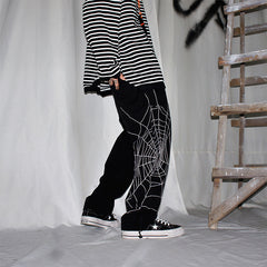 Men's Summer Hip-Hop Harem Pants – Loose Fit with Spider Embroidery, Retro Workwear Street Style