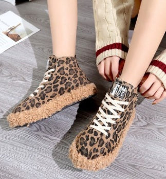 Leopard-print flat high-top shoes